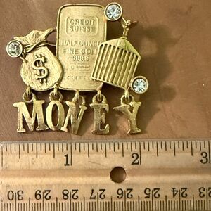 Vintage Gold Tone Money Bags Brooch